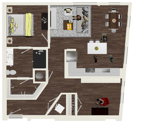 Floor plan for 1 bed, 1 bath